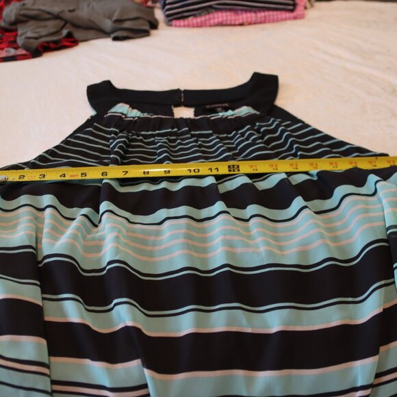 En Focus Petite Black and Aqua Striped Scoop Neck Sleeveless Swing Dress Size 14 - Picture 4 of 13